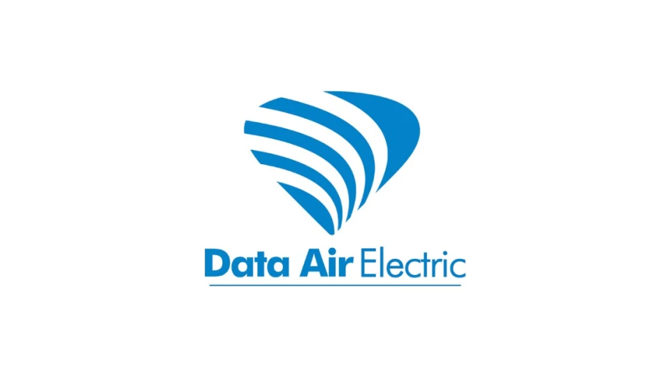 Logotipo anterior de Data Air Electric: curvas azules y nombre en tipografía rígida