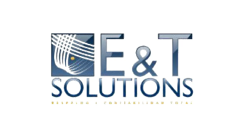 Logotipo anterior de E&T Solutions con texturas, efectos y eslogan