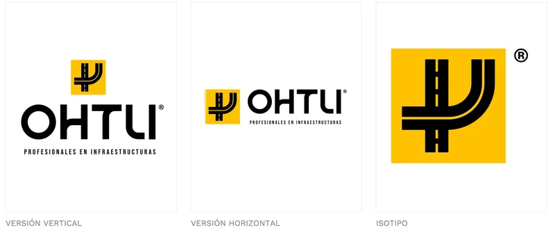 Versiones de la marca OHTLI: vertical, horizontal e isotipo amarillo