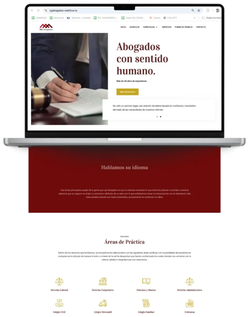 Sitio web anterior de RG Abogados en una laptop
